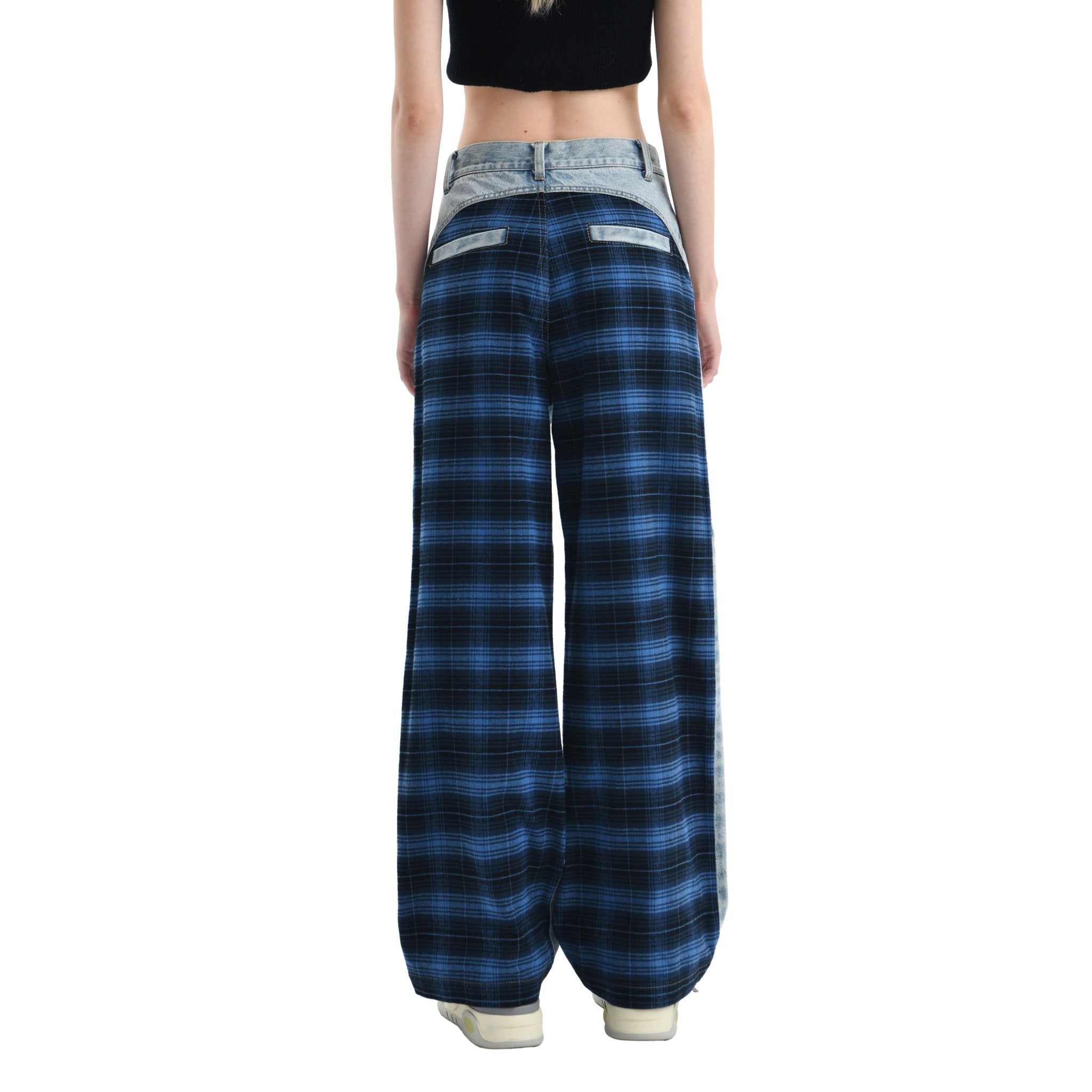 ANN ANDELMAN Blue Plaid Patchwork Jeans | MADA IN CHINA