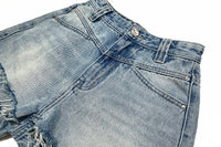 SOMESOWE Blue Raw Edge Short Jeans | MADA IN CHINA