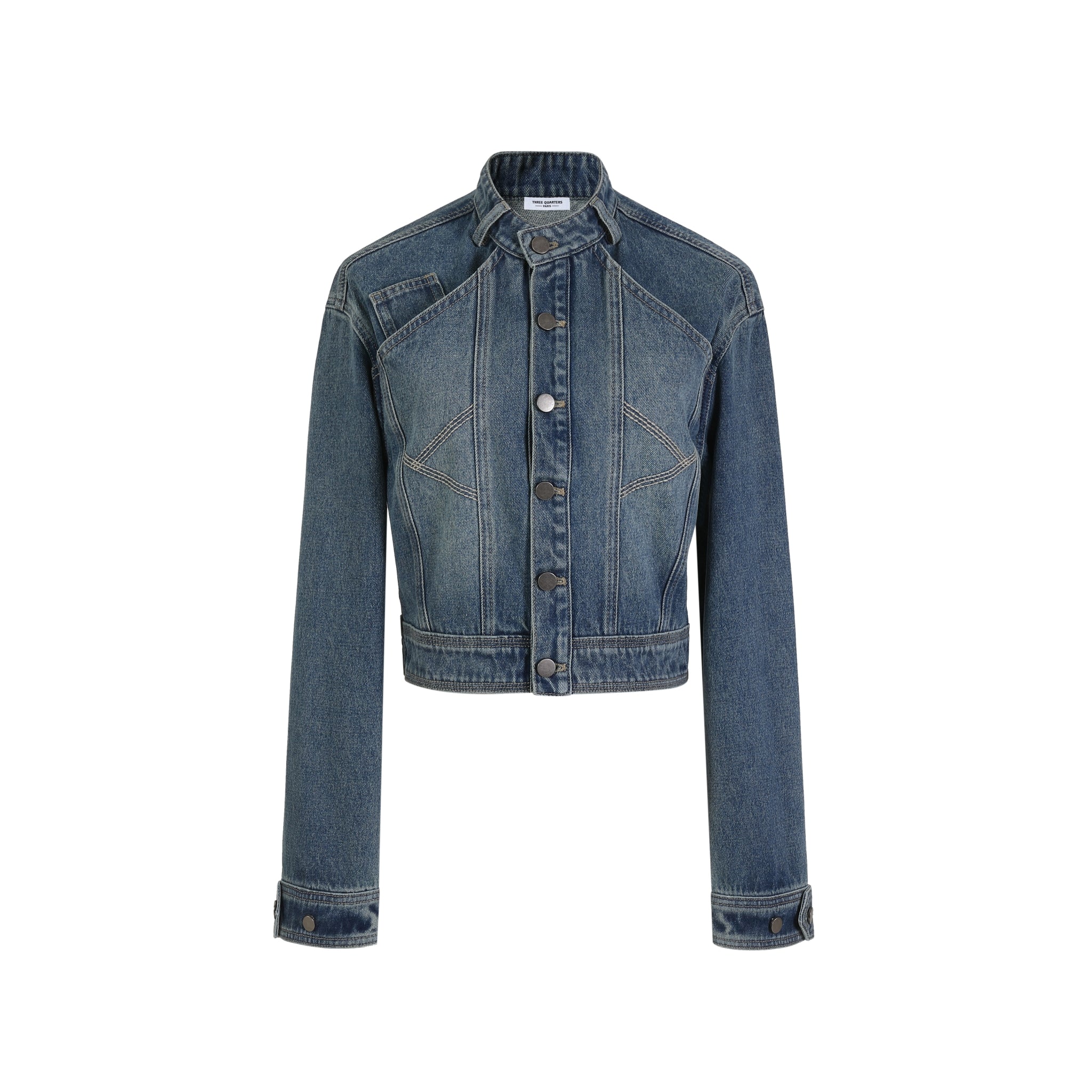 THREE QUARTERS Blue Retro Washed Jean Jacket | MADA IN CHINA