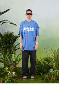 VANN VALRENCÉ Blue Ripped Print T-shirt | MADA IN CHINA
