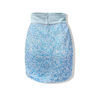 AIMME SPARROW Blue Sequin Wrap Hip Skirt | MADA IN CHINA