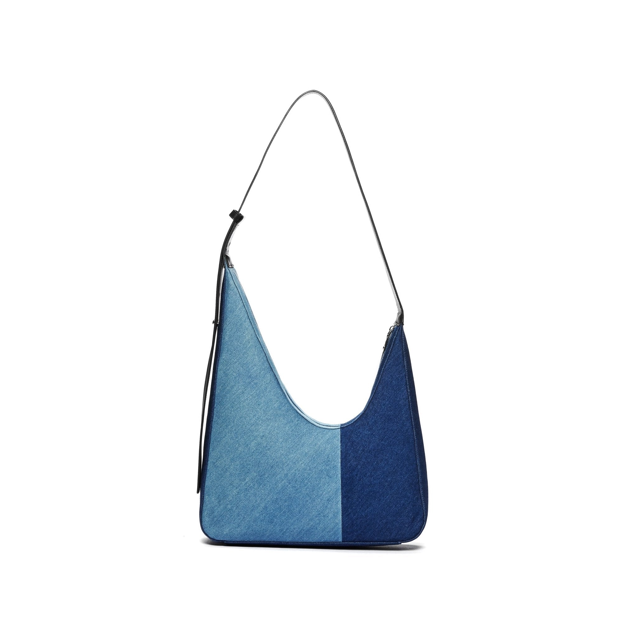 LOST IN ECHO Blue Splicing Collision Color Asymmetric Crescent Large Canvas Tote Bag | MADA IN CHINA