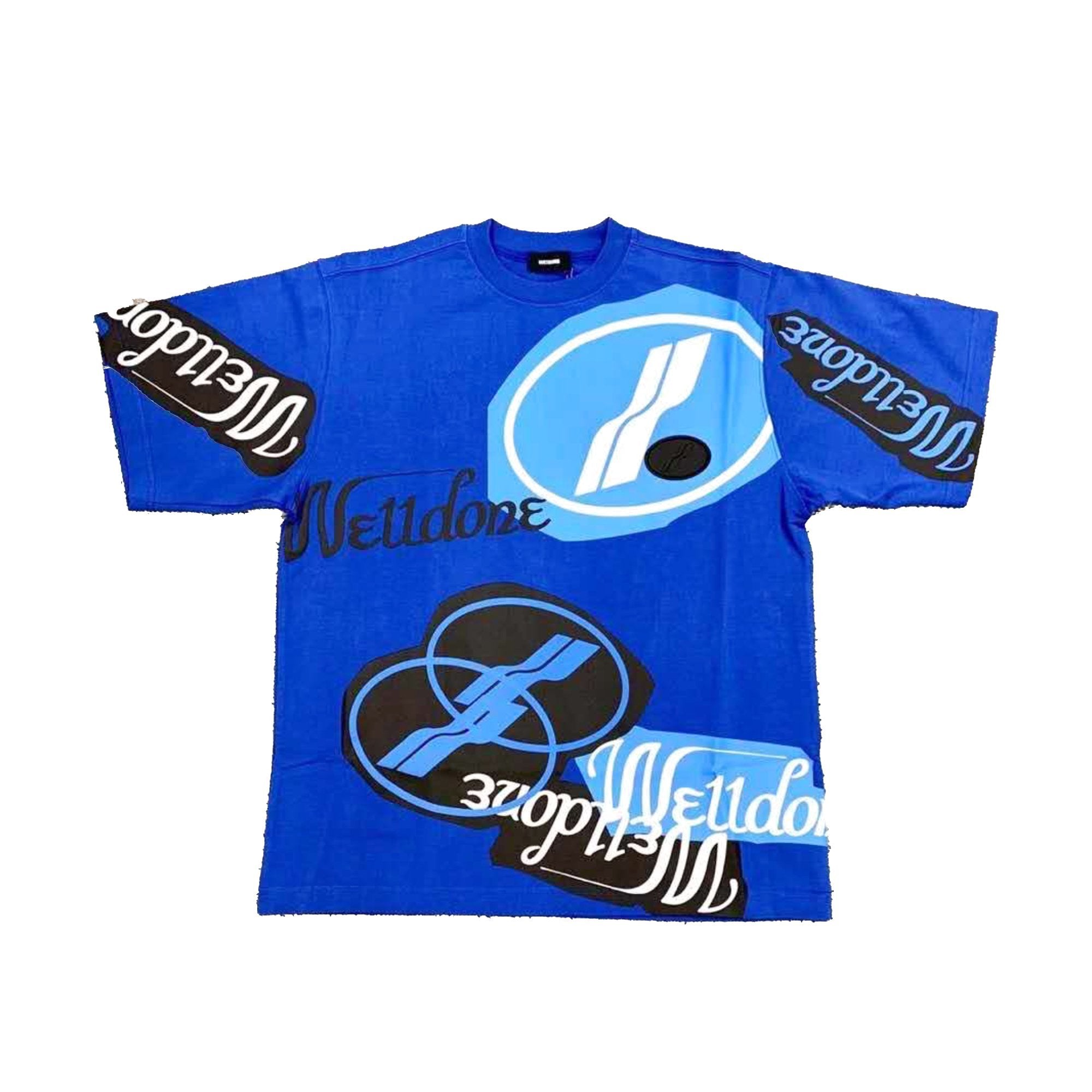 WE11DONE Blue Stacked Logo Tee | MADA IN CHINA
