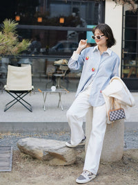 Alexia Sandra Blue Stripe Strawberry Shirt | MADA IN CHINA