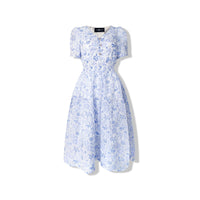 AIMME SPARROW Blue V-Neck Waist Floral Dress | MADA IN CHINA