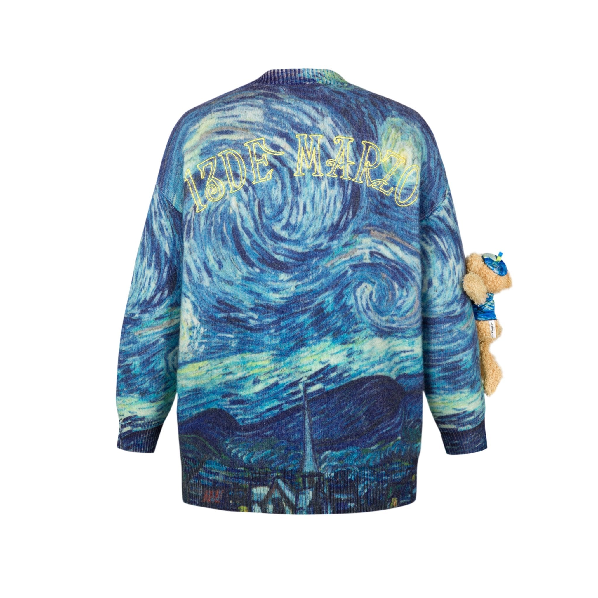 13DE MARZO Blue Van Gogh Starry Night Full Print Cardigan | MADA IN CHINA