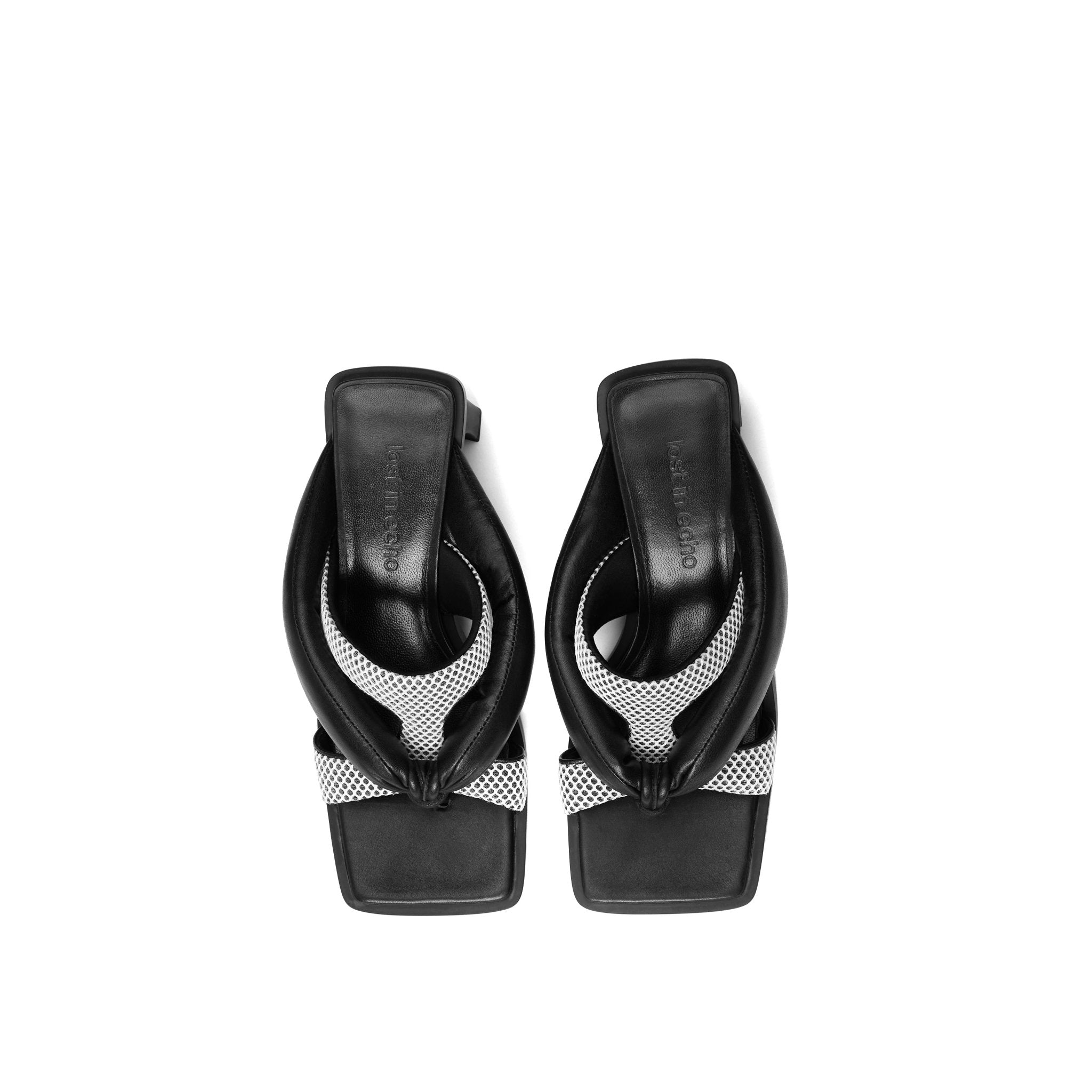 LOST IN ECHO Bread-Filled High-Heeled Flip Flops Black | MADA IN CHINA