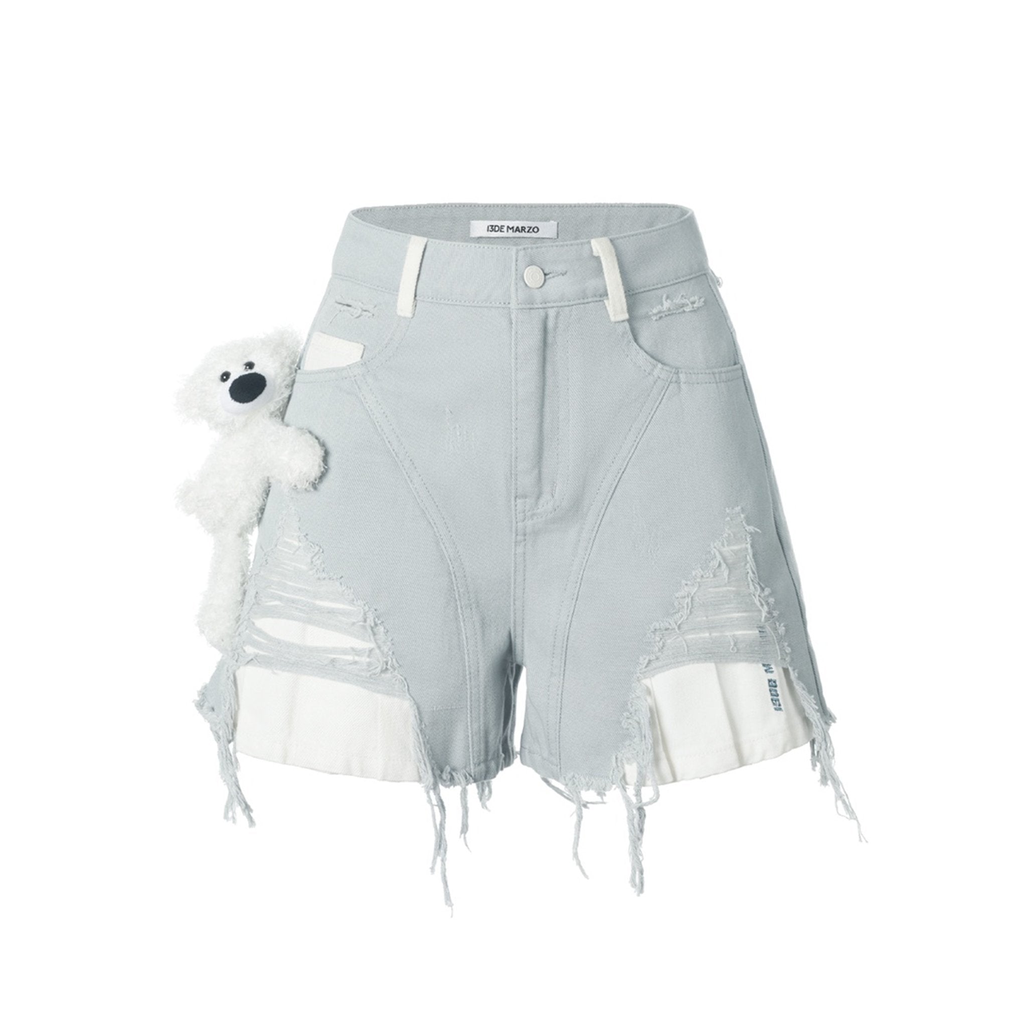 13DE MARZO Broken Denim Pleated Skirt Shorts Pecri Blue | MADA IN CHINA