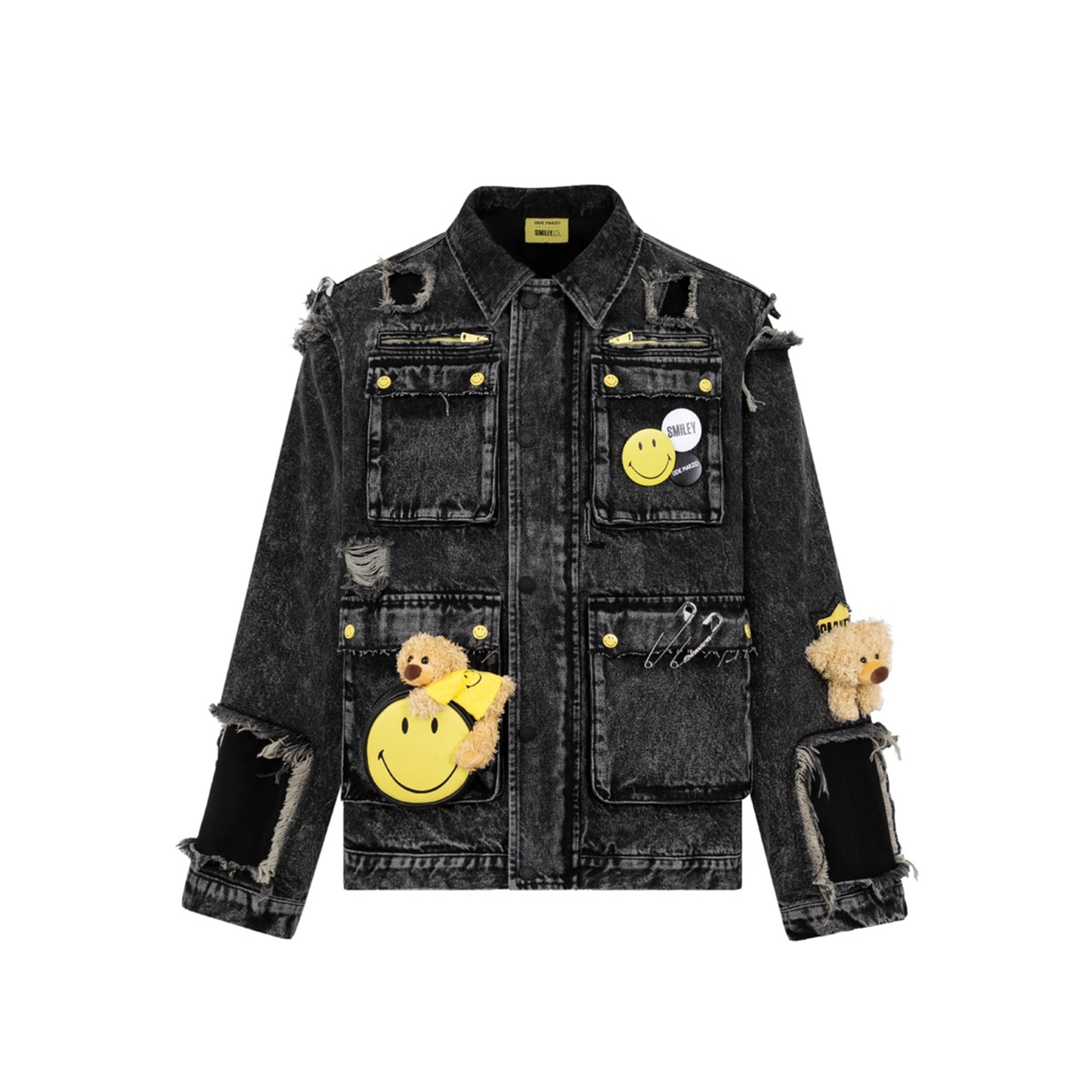 13DE MARZO Broken Pin Pocket Denim Jacket Black | MADA IN CHINA