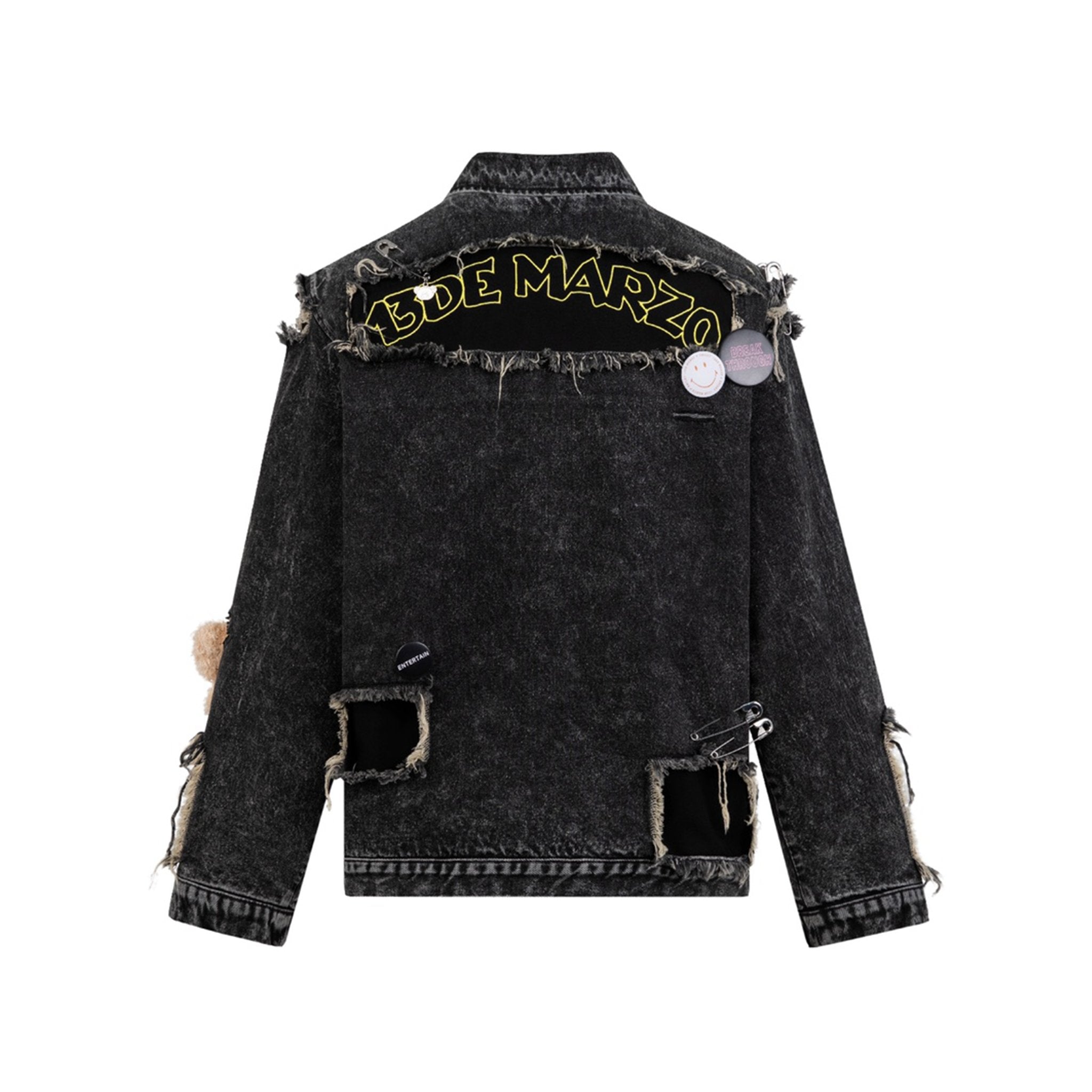 13DE MARZO Broken Pin Pocket Denim Jacket Black | MADA IN CHINA