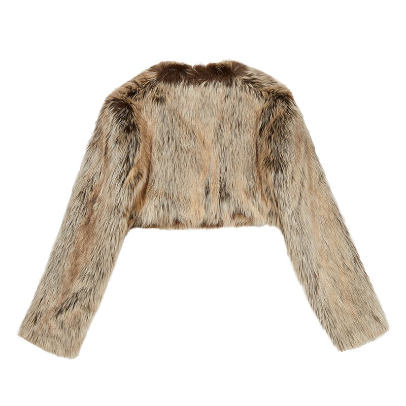 VANN VALRENCÉ Brown Batik Custom-woven Faux Fur Short Jacket | MADA IN CHINA