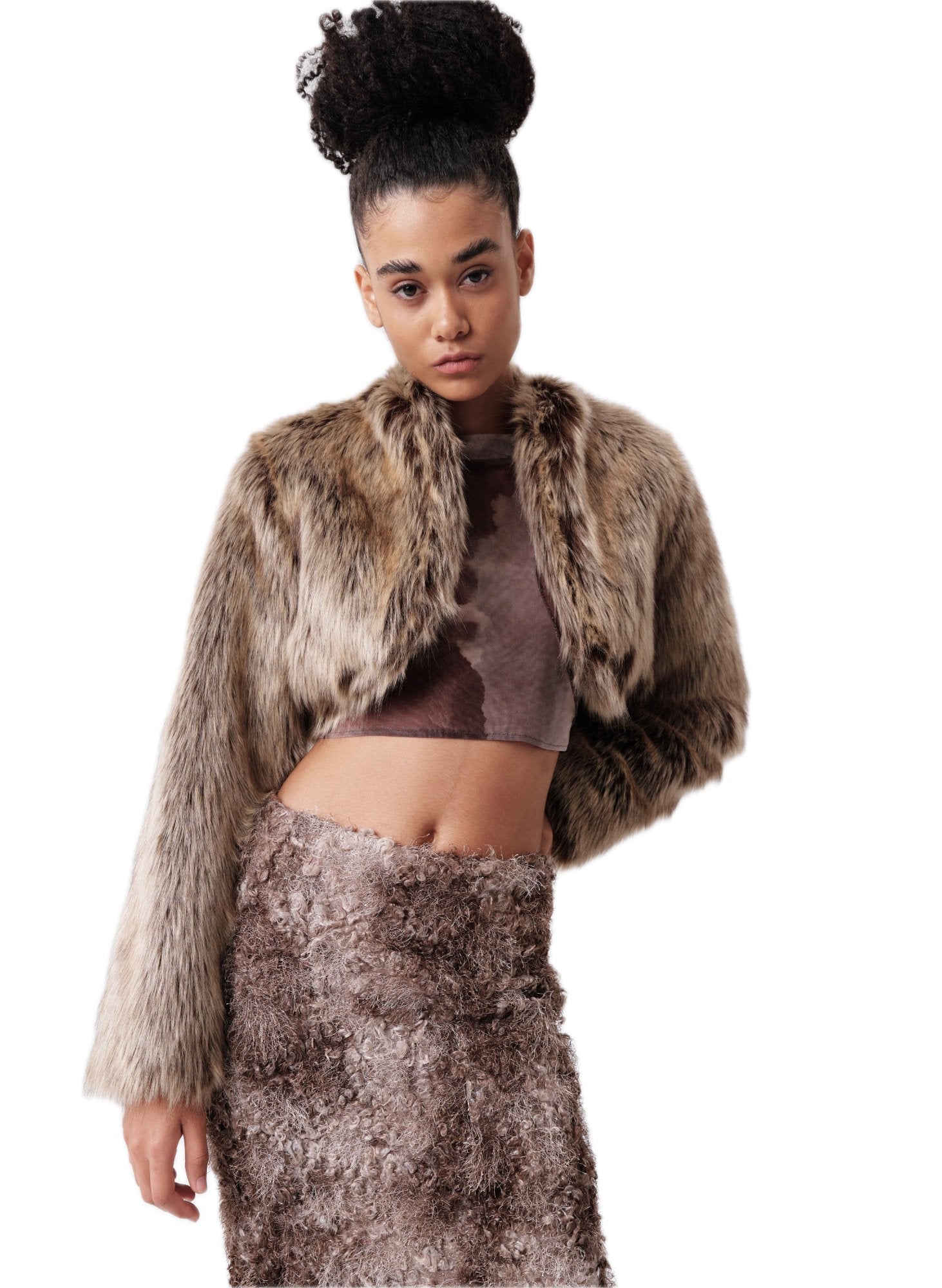 VANN VALRENCÉ Brown Batik Custom-woven Faux Fur Short Jacket | MADA IN CHINA