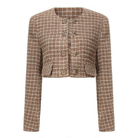 ARTE PURA Brown Check Double Breasted Short Jacket | MADA IN CHINA