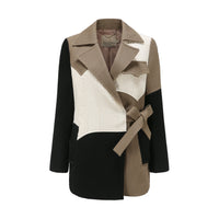 GARCON BY GARCON Brown Colorblocked Pleated Jacket with Belt | MADA IN CHINA
