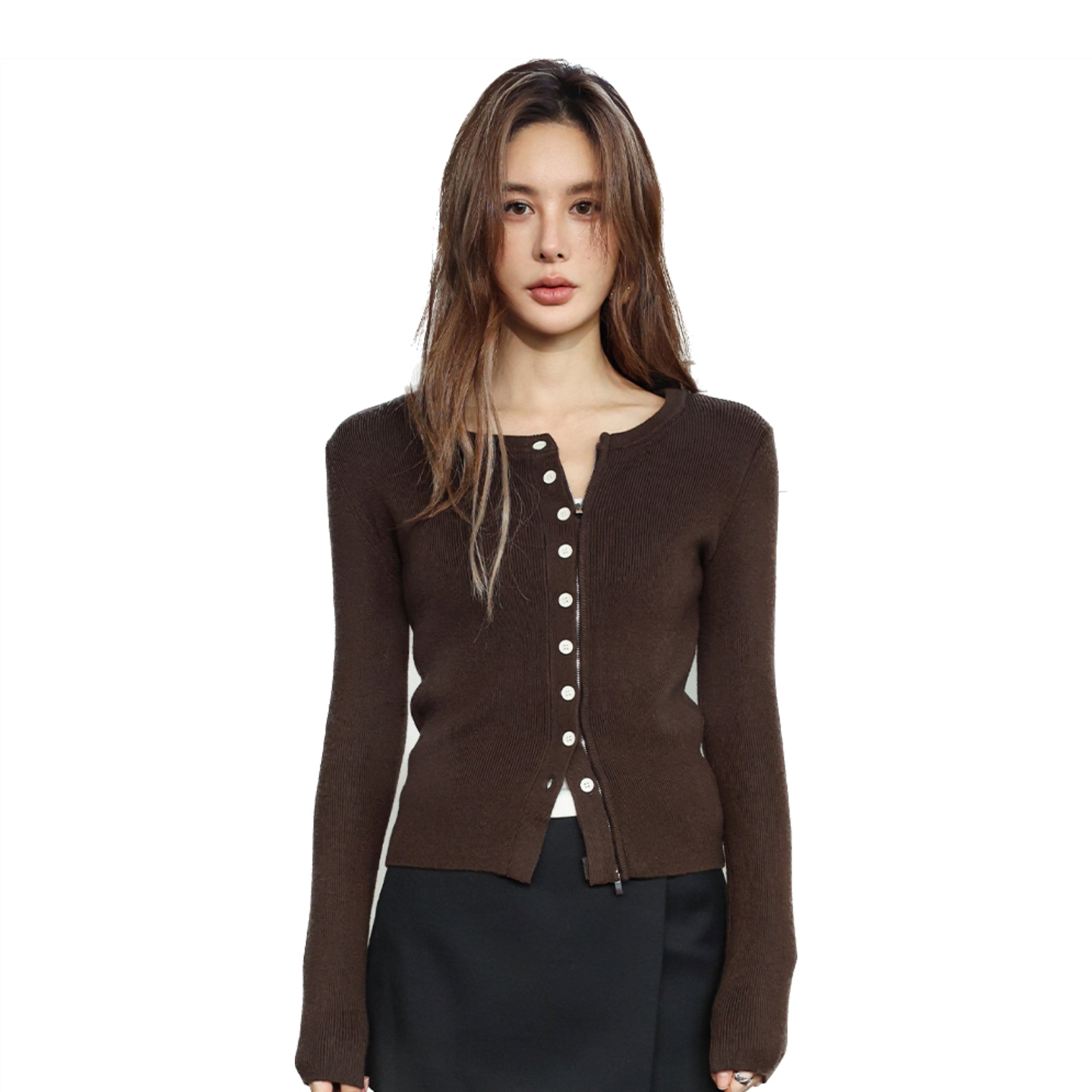 SOMESOWE Brown Double Lapel Knit Cardigan | MADA IN CHINA