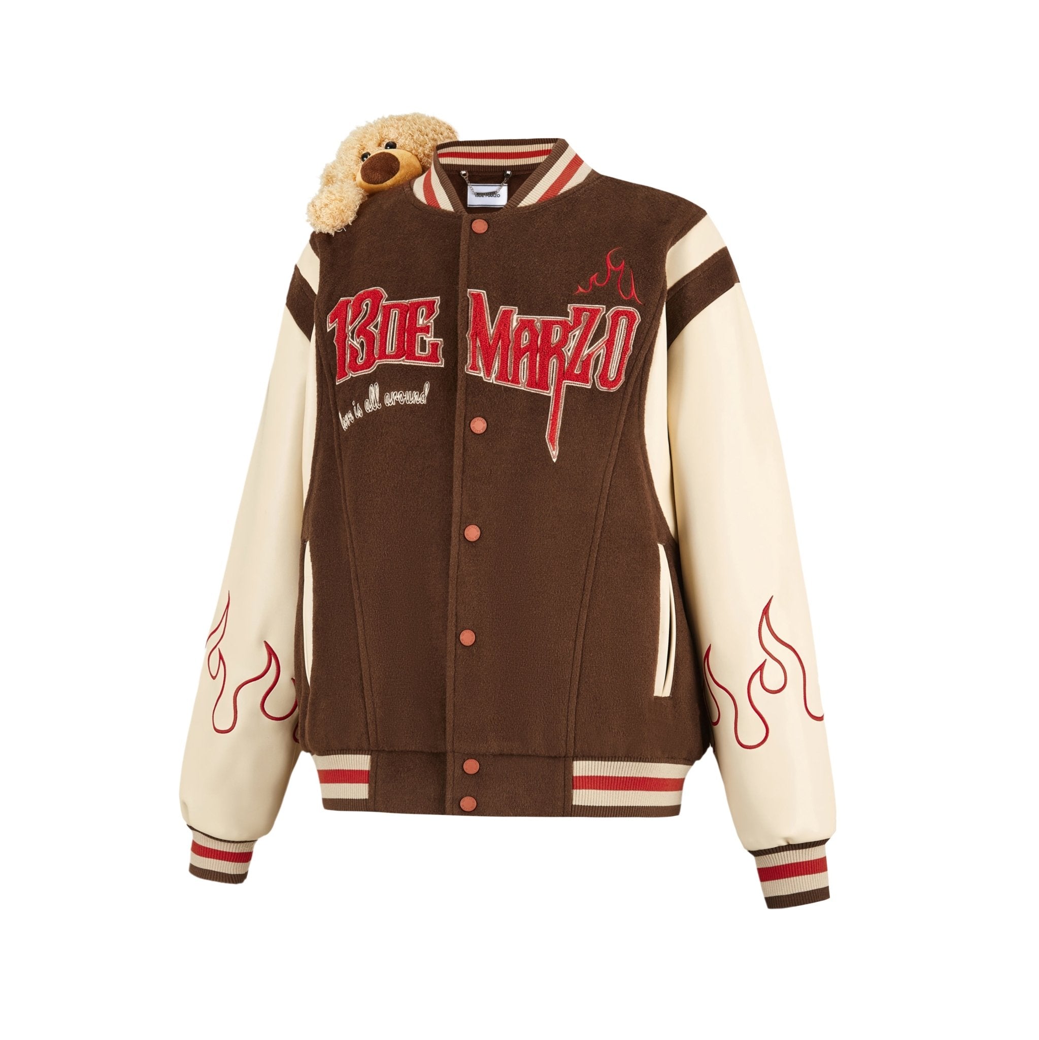 13DE MARZO Brown Flame Baseball Jacket Coat | MADA IN CHINA
