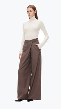ANN ANDELMAN Brown Folded Waist Design Draped Suit Trousers | MADA IN CHINA