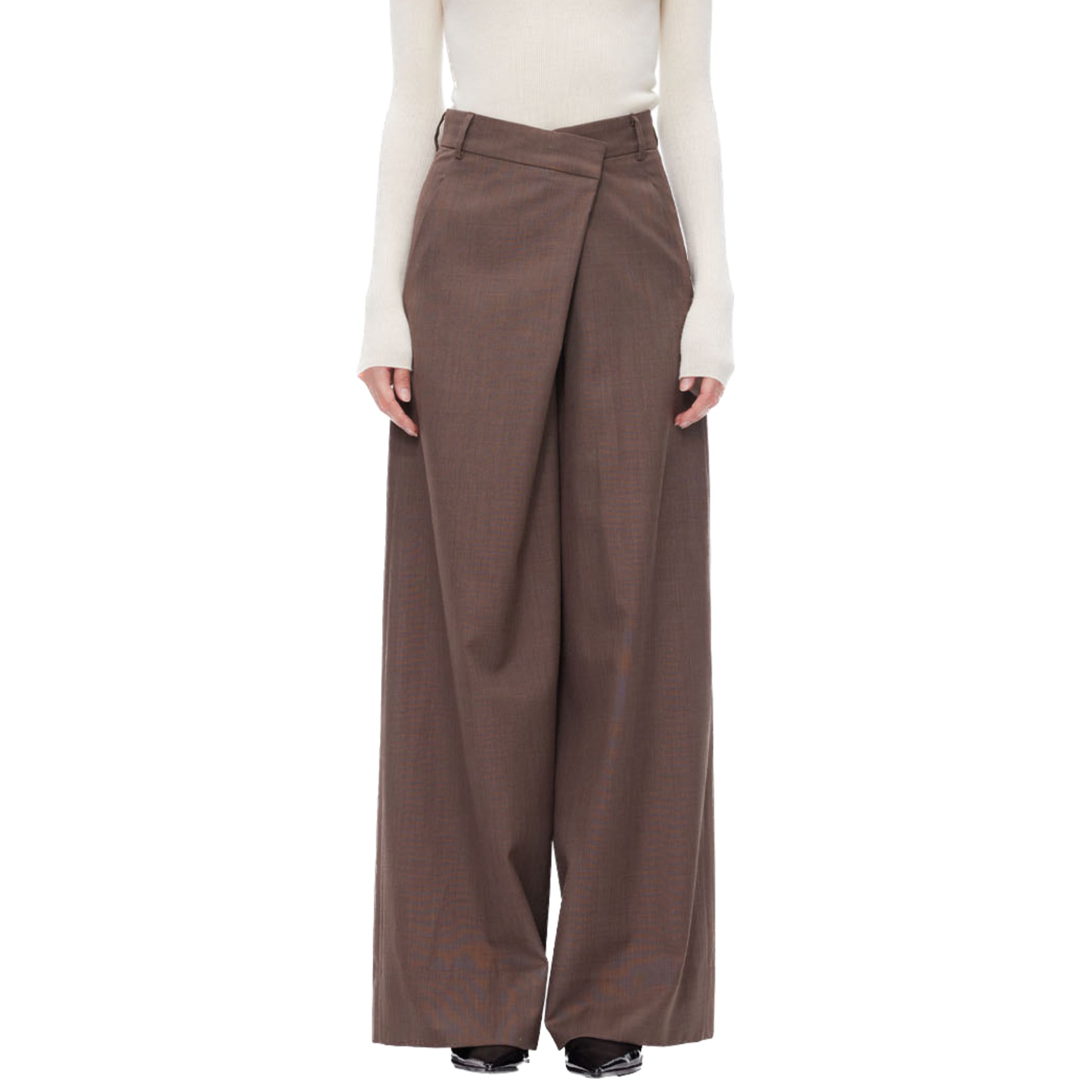 ANN ANDELMAN Brown Folded Waist Design Draped Suit Trousers | MADA IN CHINA