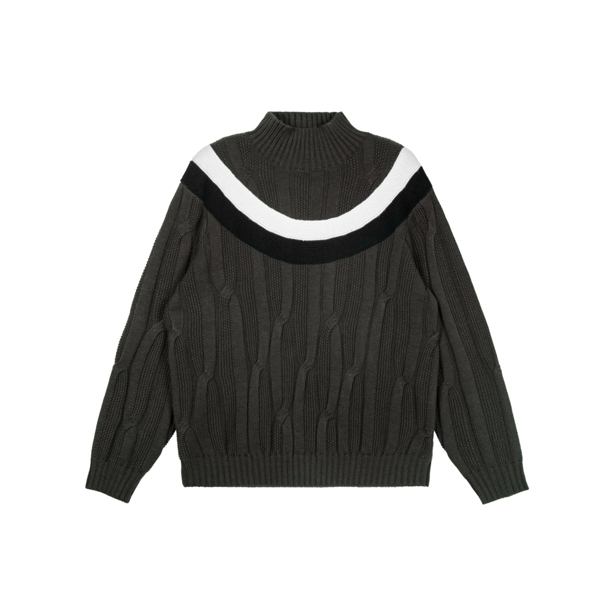 UNAWARES Brown Half-High Collar Color-Block Pullover Sweater | MADA IN CHINA