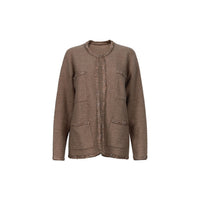 CALVIN LUO Brown Hand-Stranded Flower Decorated Cardigan | MADA IN CHINA
