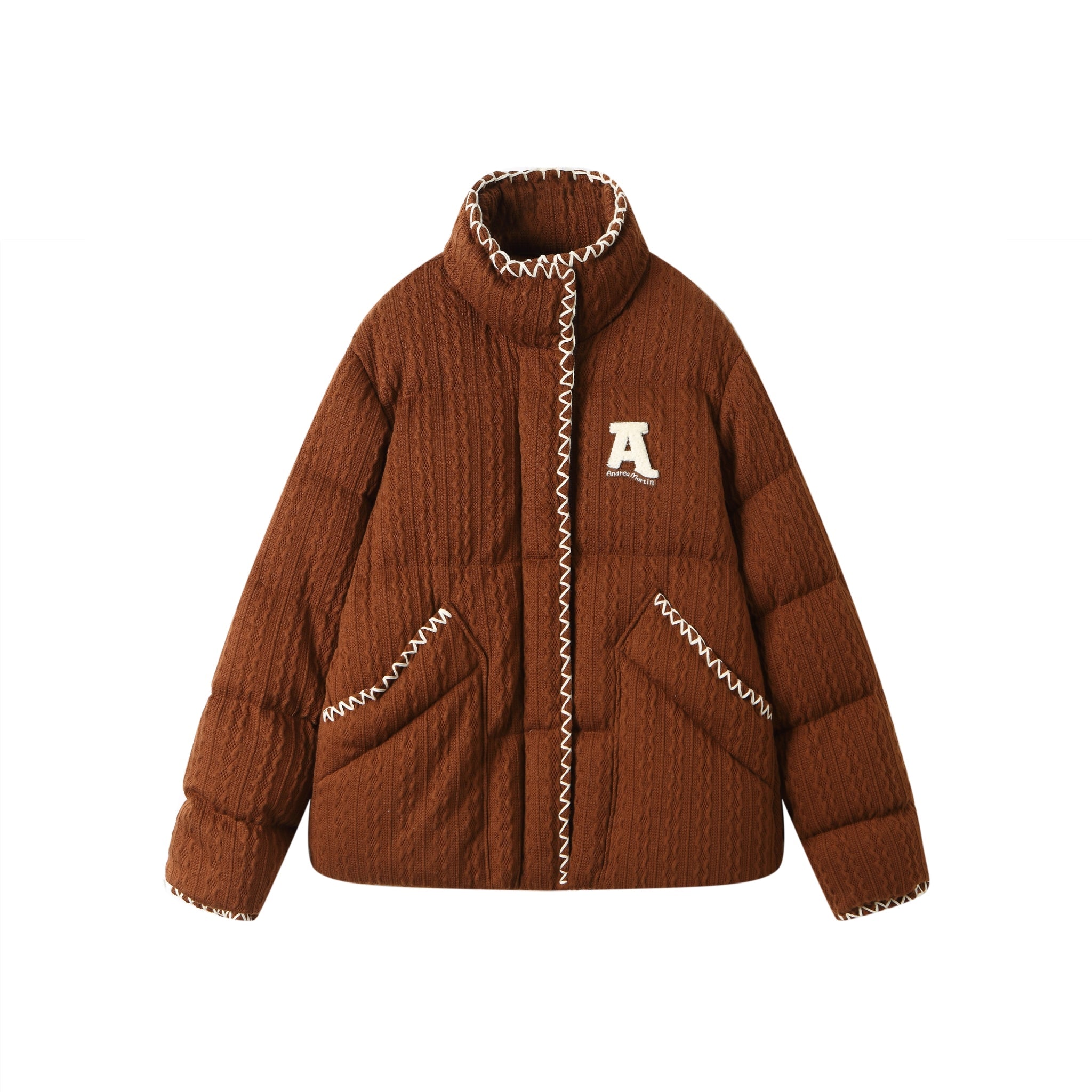ANDREA MARTIN Brown Knitted Hand-Locked Embroidered Down Jacket | MADA IN CHINA