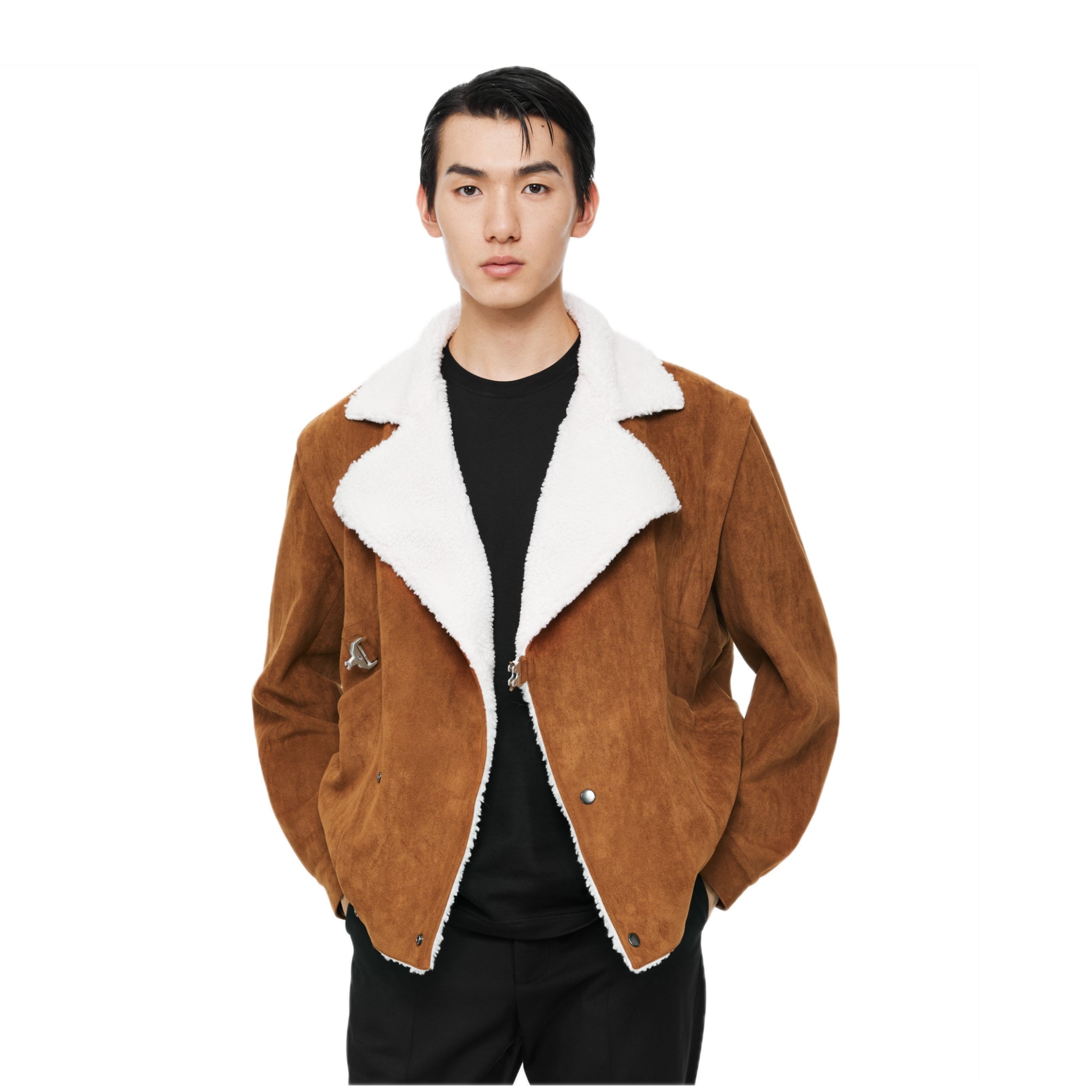 UNAWARES Brown Lambswool Lapel Buckle Suede Jacket | MADA IN CHINA