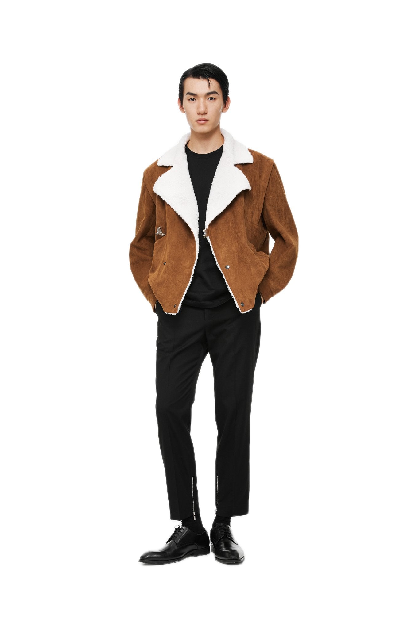 UNAWARES Brown Lambswool Lapel Buckle Suede Jacket | MADA IN CHINA