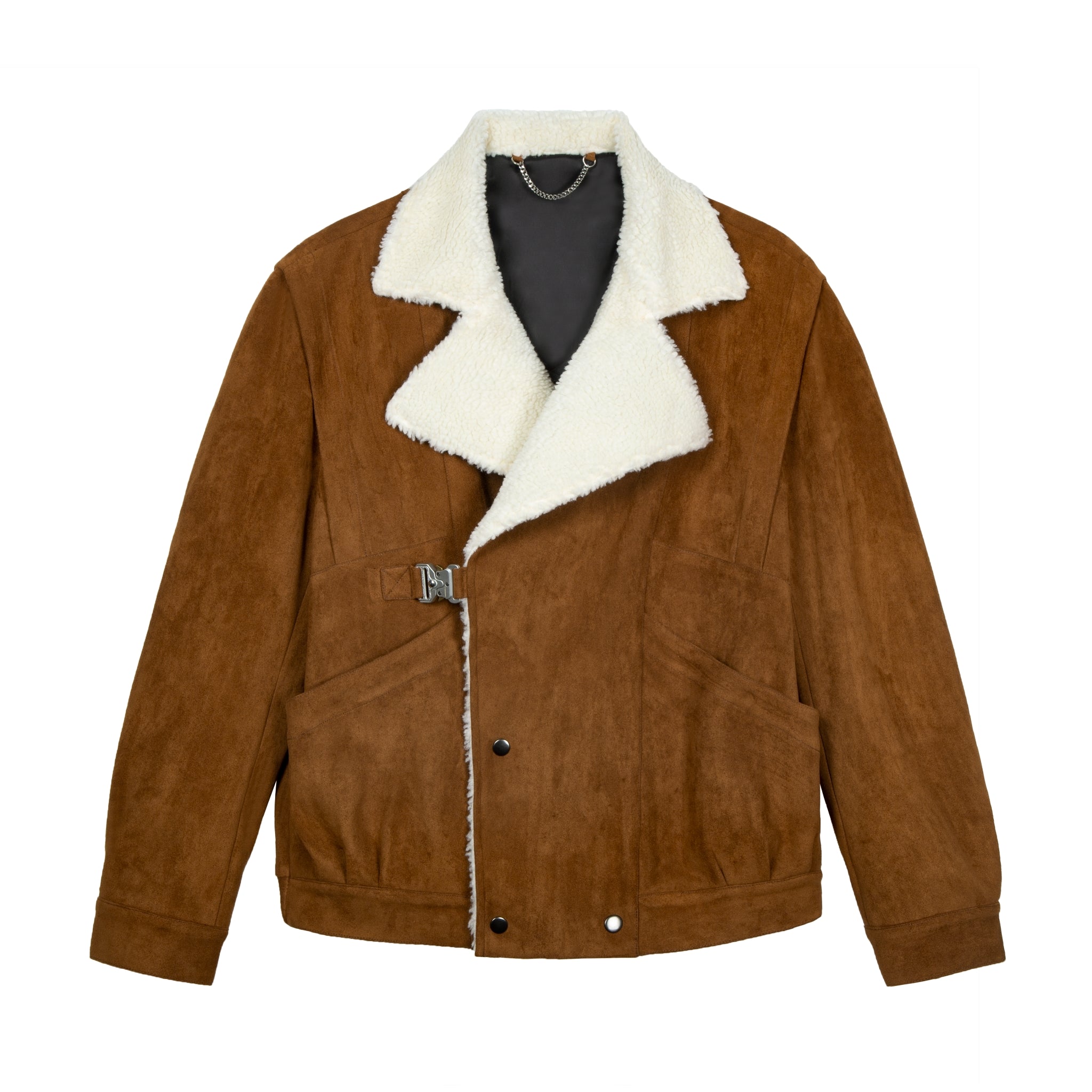 UNAWARES Brown Lambswool Lapel Buckle Suede Jacket | MADA IN CHINA