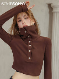 SOMESOWE Brown Large Collar T-shirt | MADA IN CHINA