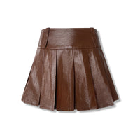 AIMME SPARROW Brown Pleated Leather Mini Skirt | MADA IN CHINA