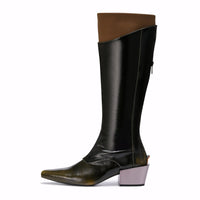 LOST IN ECHO Brown Pointed Toe Fake Two-pieces Splicing Knight Boots | MADA IN CHINA