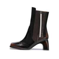 LOST IN ECHO Brown Side Zipper Decorated Square Toe Chelsea Boots | MADA IN CHINA