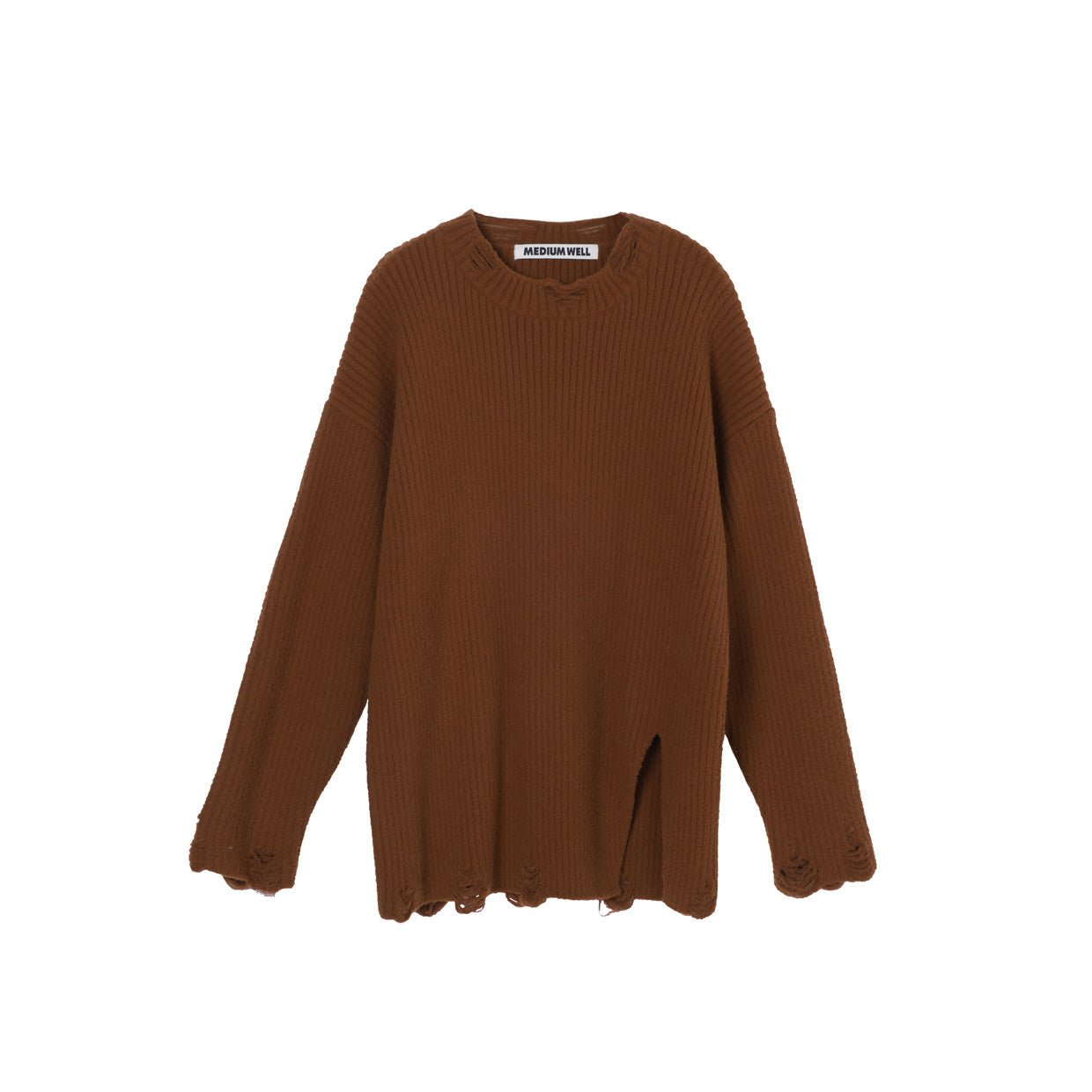 MEDIUM WELL Brown Split Solid Sweater | MADA IN CHINA