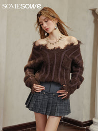 SOMESOWE Brown V-Neck Faux Mink Pocket Sweater | MADA IN CHINA