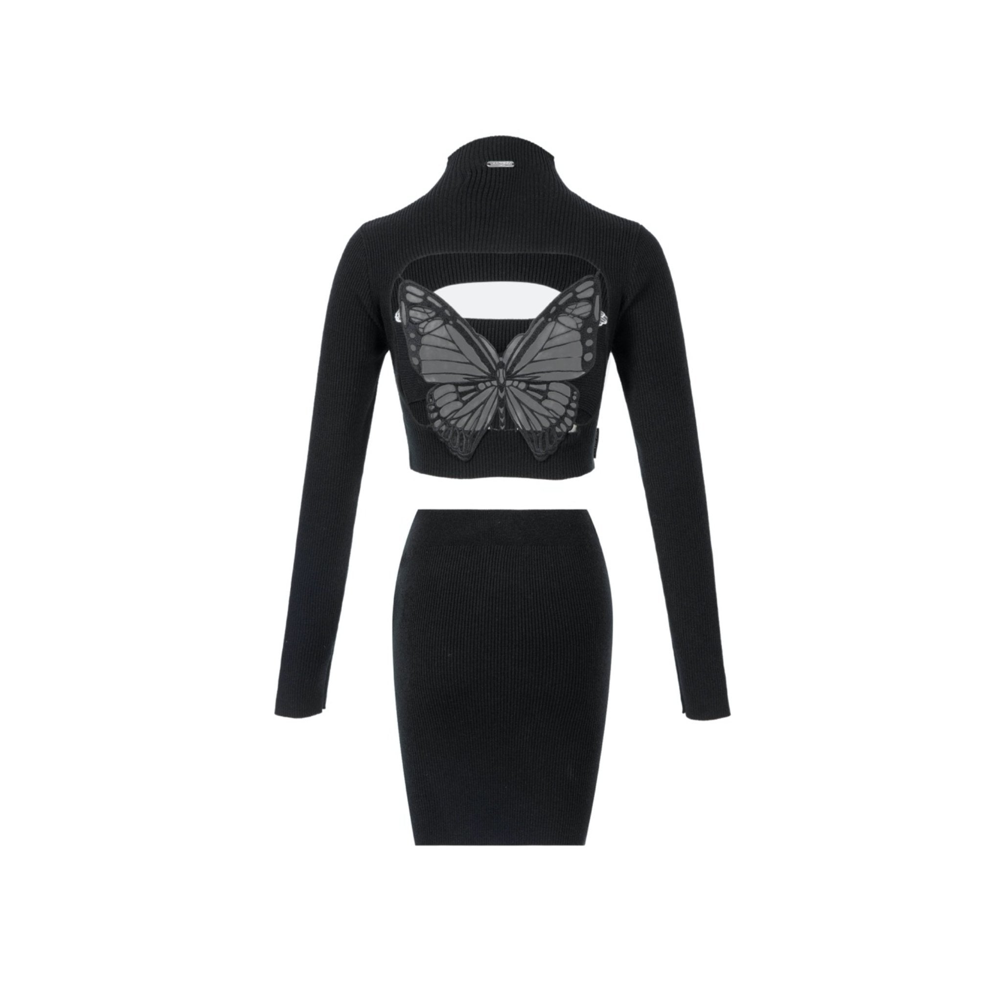13 DE MARZO Butterfly Hollow Knit Twinset Black | MADA IN CHINA