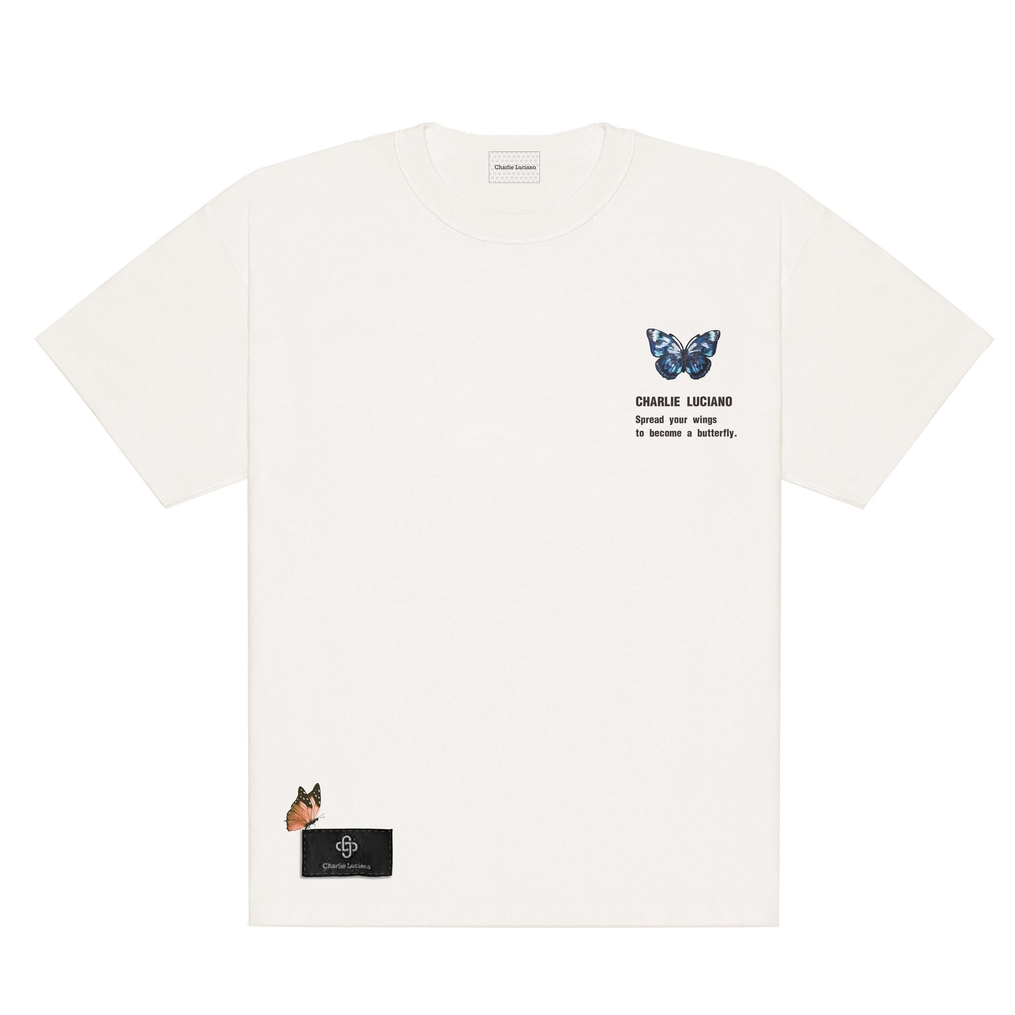 CHARLIE LUCIANO Butterfly Tag T-Shirt | MADA IN CHINA