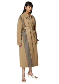 MARRKNULL Camel Dislocation Waist Belted Trench Coat | MADA IN CHINA