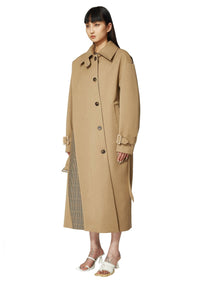 MARRKNULL Camel Dislocation Waist Belted Trench Coat | MADA IN CHINA
