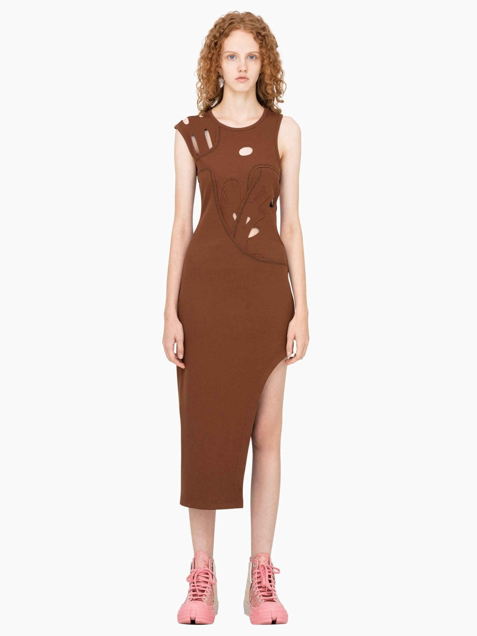 FENGCHEN WANG Chinese Character Dress In Brown | MADA IN CHINA