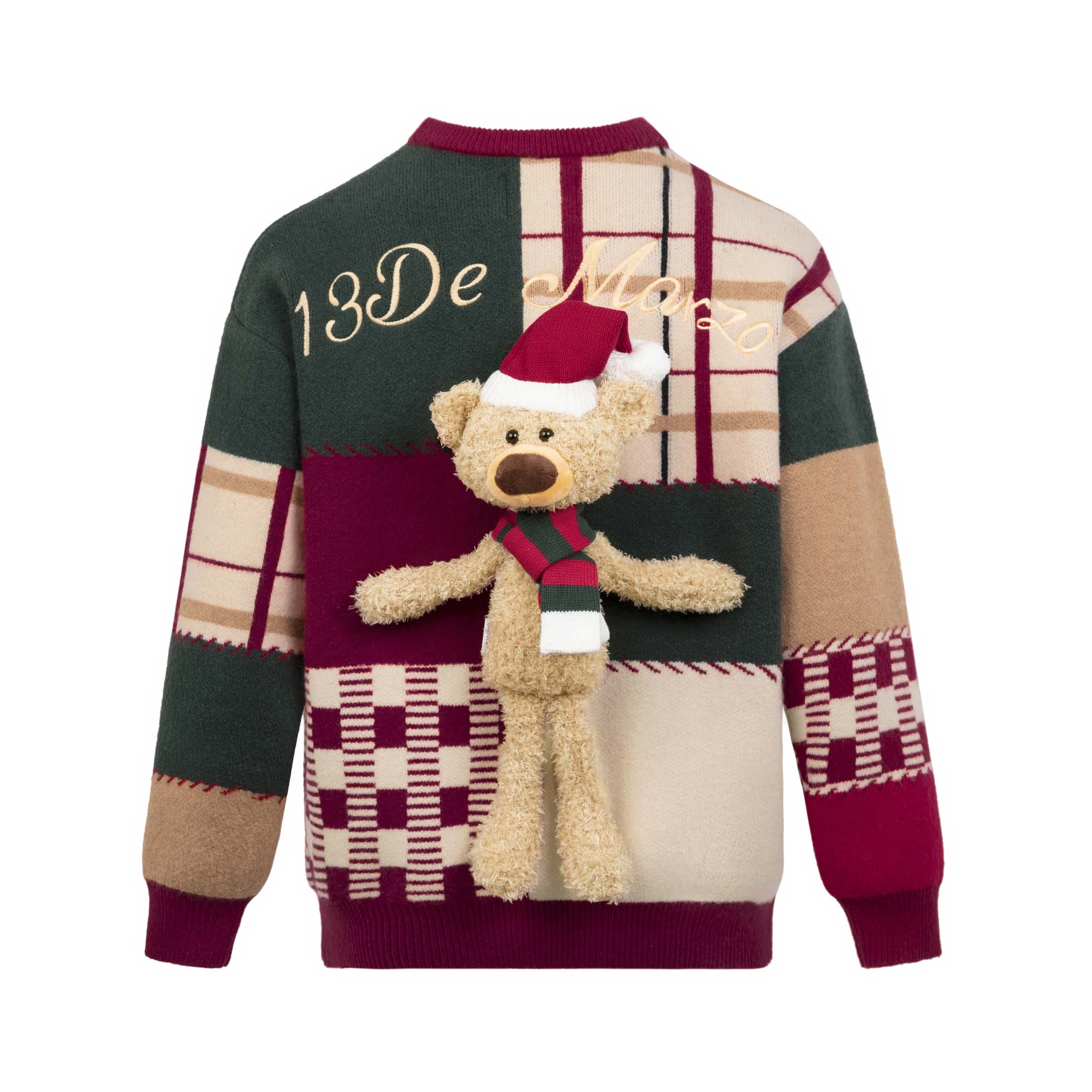 13 DE MARZO Christmas Scarf Bear Plaid Sweater Christmas | MADA IN CHINA