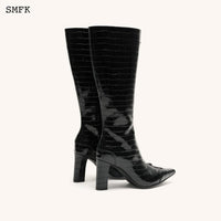 SMFK Compass Black Crocodile-Embossed Leather High Boots | MADA IN CHINA