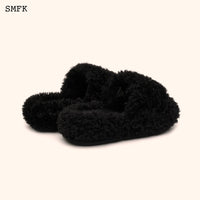SMFK Compass Black Velvet Furry Slipper | MADA IN CHINA