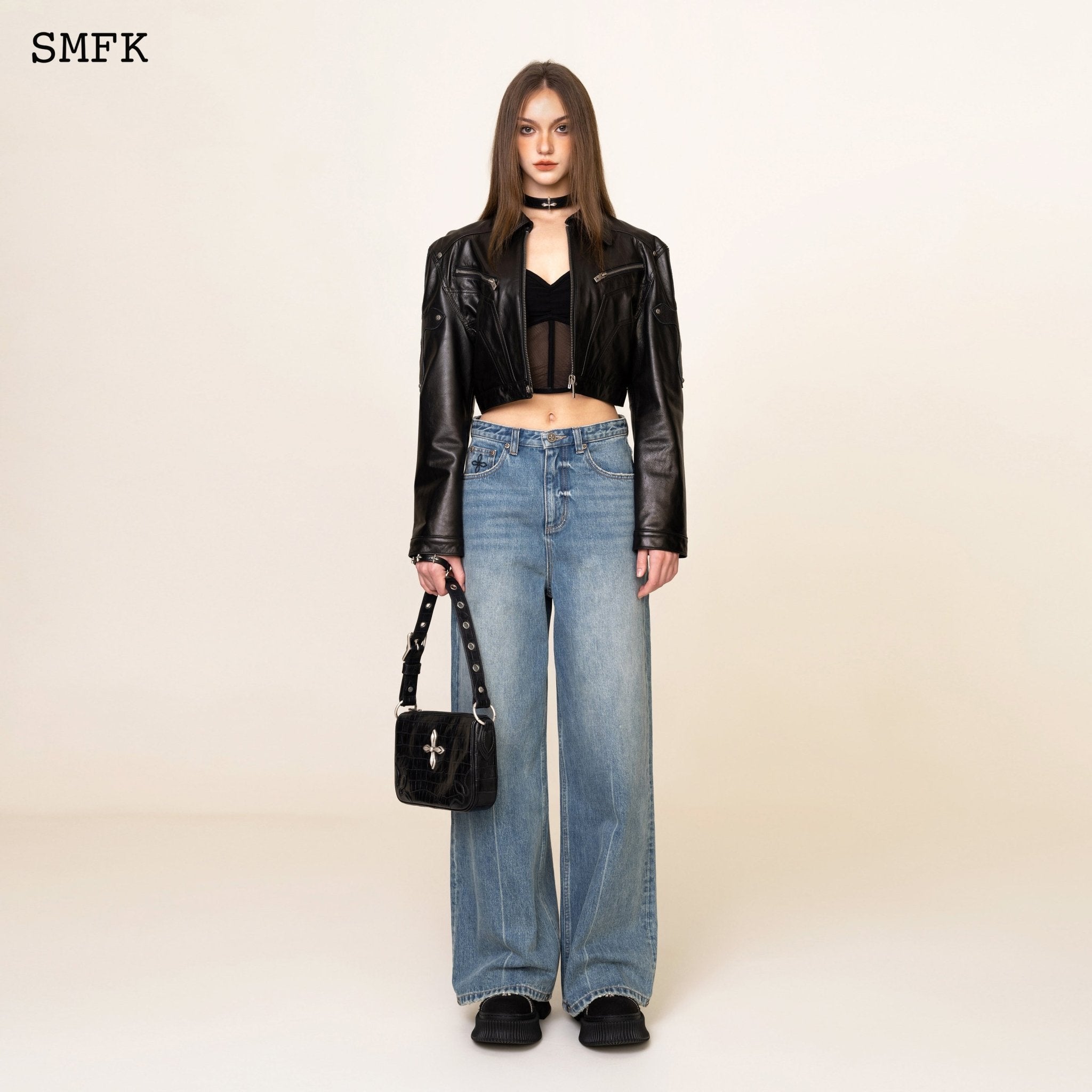 SMFK Compass Classic Cross Flared Jeans In Blue | MADA IN CHINA