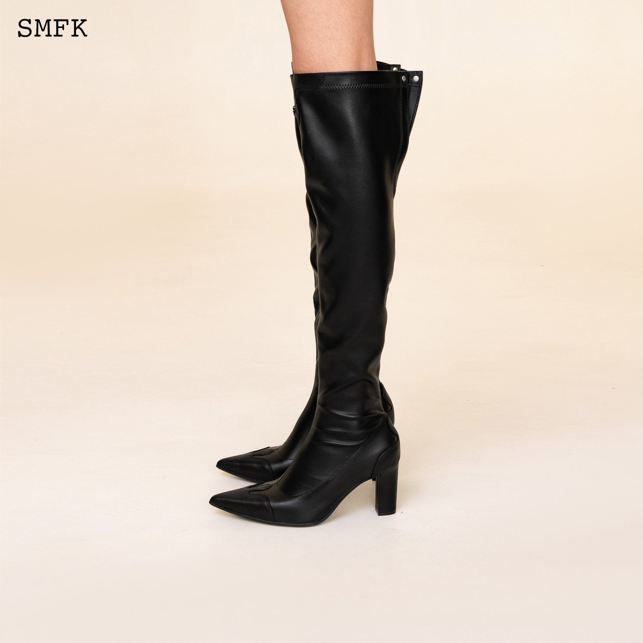 SMFK Compass Cross Black Leather over-the-knee Boots | MADA IN CHINA