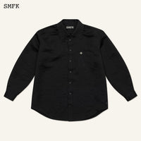 SMFK Compass Cross Classic Satin Loose Shirt In Black | MADA IN CHINA