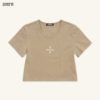 SMFK Compass Cross Classic Sporty Tights Tee In Khaki | MADA IN CHINA
