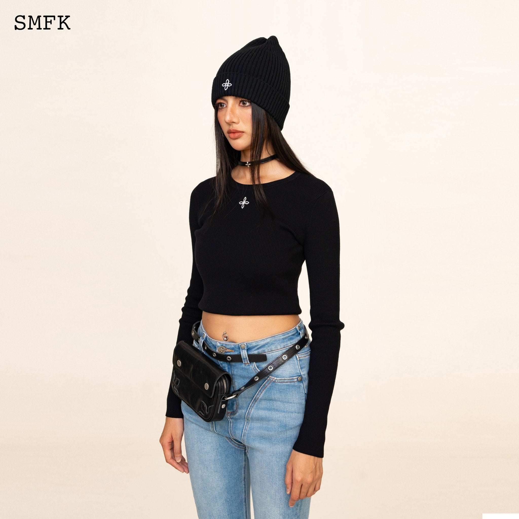 SMFK Compass Cross Cotton Beanie Hat In Black | MADA IN CHINA