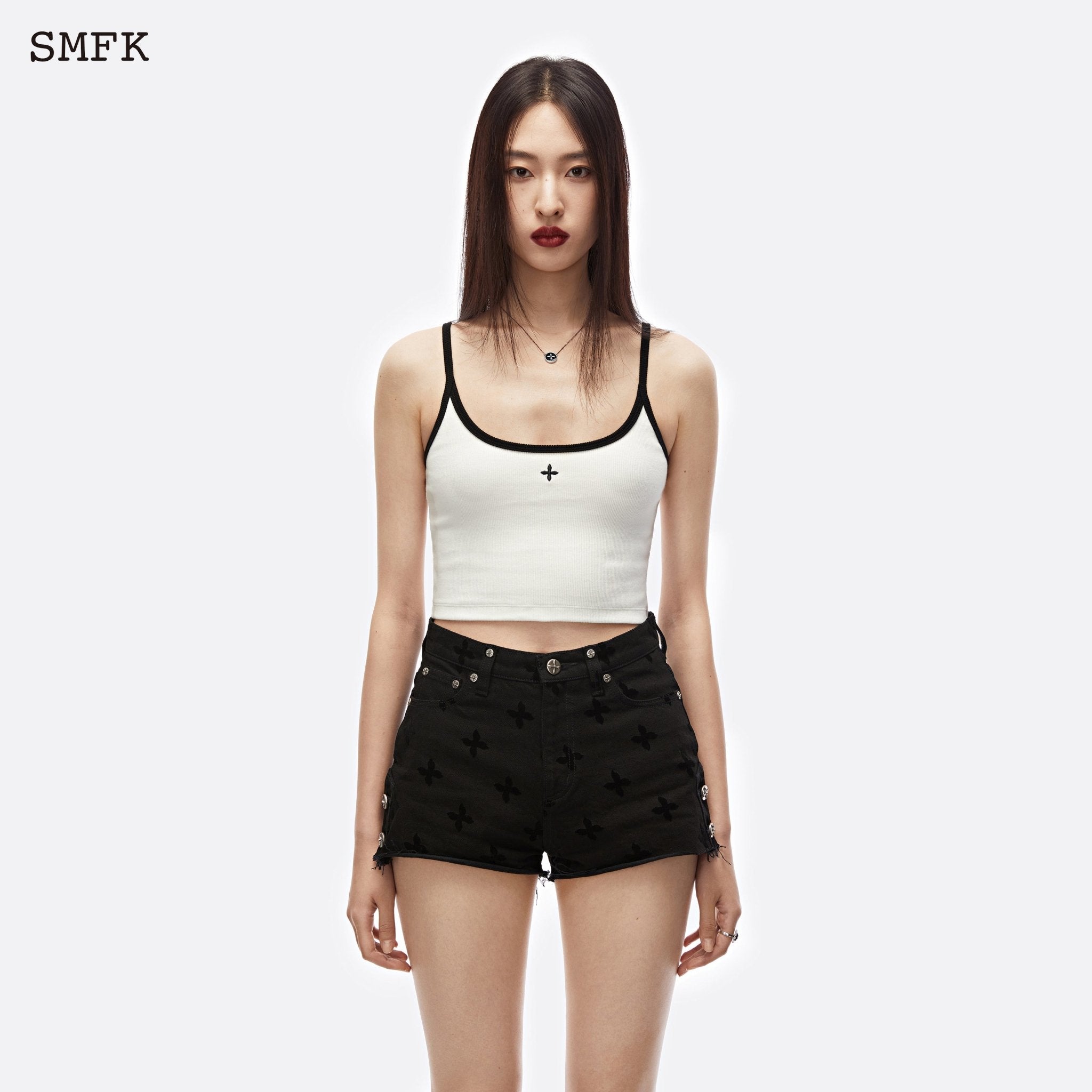 SMFK Compass Cross Flower Vintage Tank Top White And Black | MADA IN CHINA