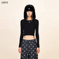 SMFK Compass Cross Rib Knitted Top In Black | MADA IN CHINA