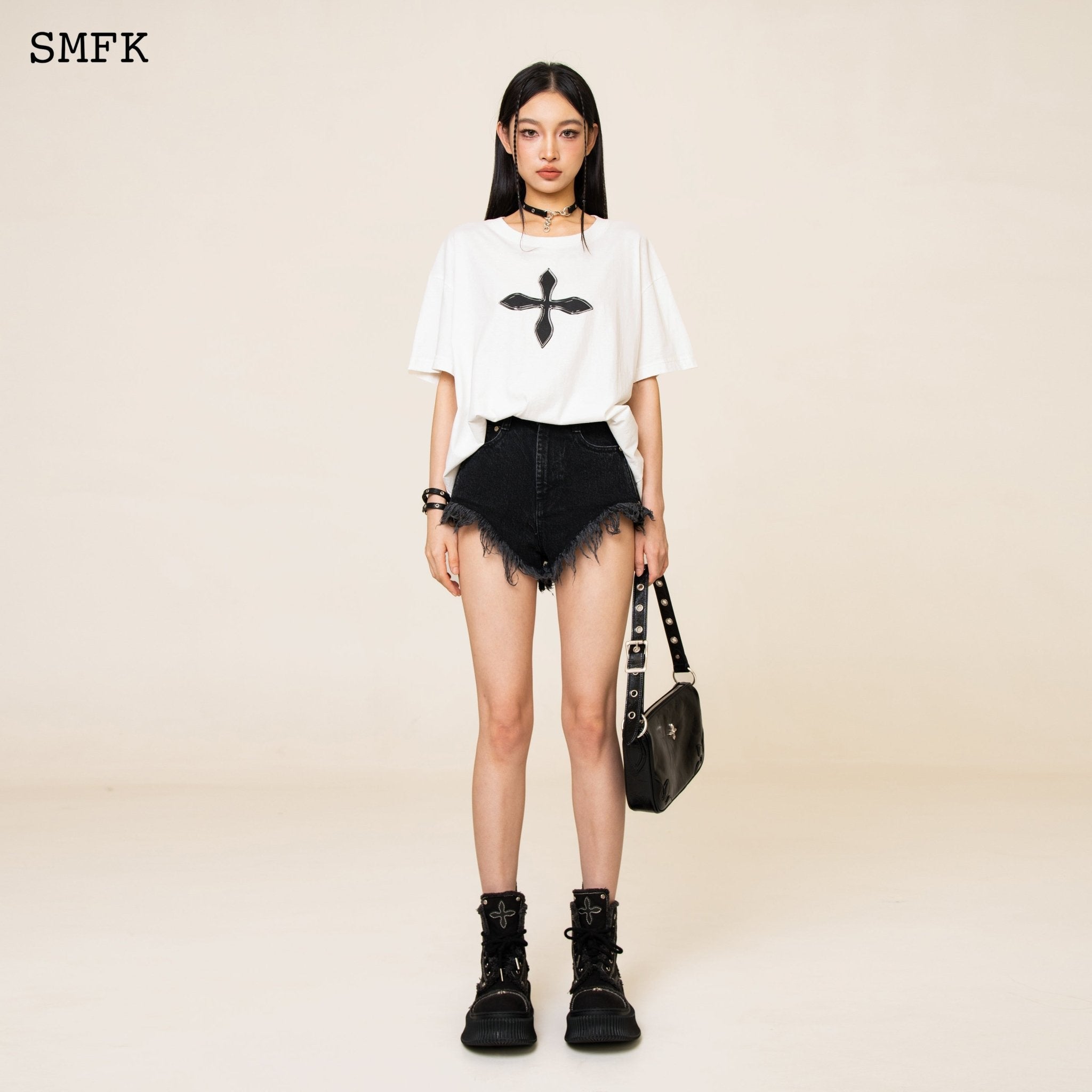 SMFK Compass Cross Vintage Oversize Tee in White | MADA IN CHINA